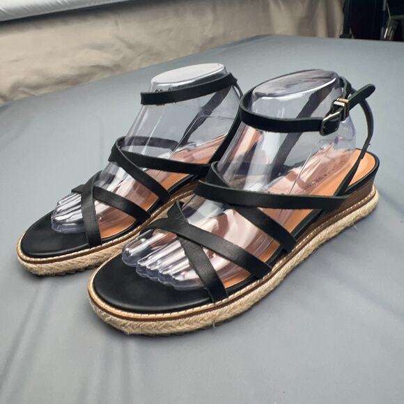 Lucky Brand Nemelli Black Leather Espadrille Sandals 8.5 Strappy Boho Summer - Picture 2 of 11